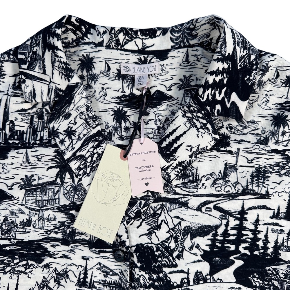 Eliane Rose Women's Black White Scenic Print Button Up‎ Shirt Size L